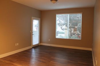Plush carpet and wood grain flooring